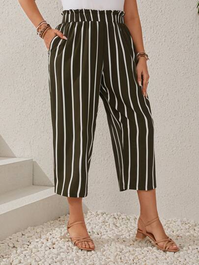 EMERY ROSE 大尺碼女性條紋卡布里海灘褲