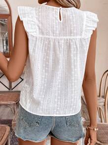 SHEIN Frenchy Blusa de manga corta con cuello redondo y mangas de mariposa para mujer, con ojales y en color blanco. Esencial de verano, ideal para vacaciones, temporada de bodas y estilo Cottagecore.