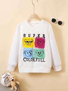 青春期女孩熊和字母印花連帽衫 - 白色 - 查看 1