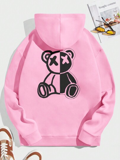 Manfinity BRENVOR Sudadera con capucha de punto con estampado de oso de dibujos animados para hombre, para otoño e invierno