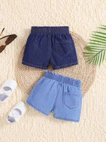 SHEIN Baby Girl Spring Summer Casual Lightweight Denim Shorts, Dark & Light Wash, 2pcs/Set