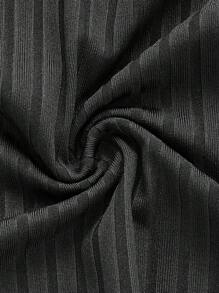 ROMWE Kawaii Solid Color Open Shoulder Lace Trim Flare Sleeve T-Shirt, School - Black - View 4