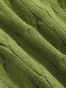 DAZY Men Solid Drop Shoulder Cable Knit Sweater - Green - View 7