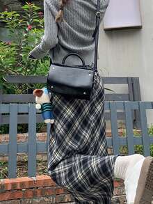 High Waisted Slit Plaid Casual Vacation Skirt