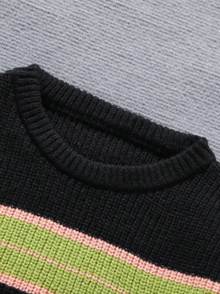 Men's Striped Drop-Shoulder Long-Sleeved Sweater