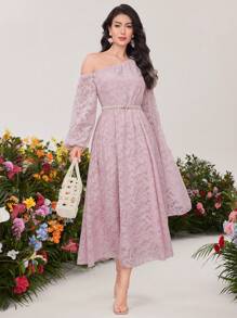 Modelyn One Shoulder Floral Printed Casual Dress Long Evening Dresses