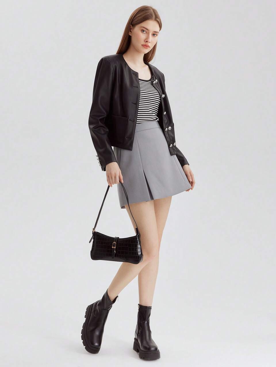 WOMEN'S COMMUTING SIMPLE CROCODILE EMBOSSED BUCKLE SHOULDER BAG