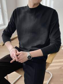 DAZY 男士纯色立领高领毛衣 - 黑色 - 查看 8