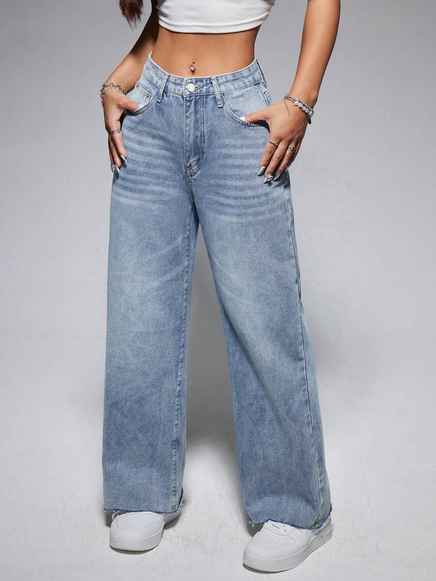 SHEIN EZwear 女士口袋丹寧褲 - 中等水洗藍 - 查看 1
