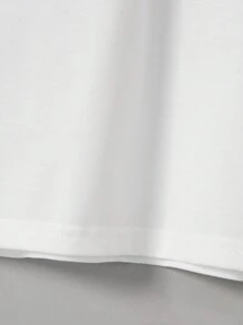 SHEIN Tween Girls' Knitted Solid Color Round Neck Loose Fit Vacation T-Shirt - White - View 3