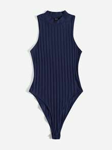 SHEIN Essnce 女款純色羅紋針織連身衣 - 藏蓝色 - 查看 3