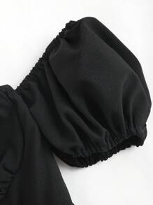 Sweetra Tie Off Shoulder Puff Sleeve Bodycon Dress With Textured Fabric Maxi Women Outfit