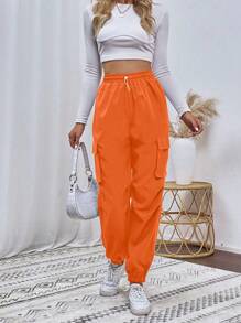 SHEIN Unity Drawstring Waist Cargo Long Pants Fall Cloth For Women