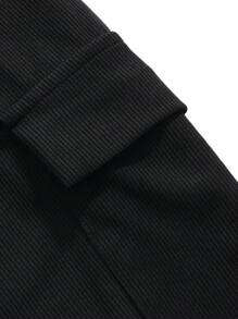 Dazy Designer 女式松紧腰翻盖口袋和侧条纹长裤，女式慢跑裤 - 黑色 - 查看 4