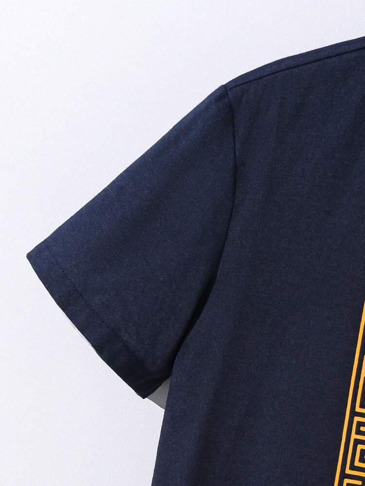 Tween Boy'S Casual Collared Geometric Pattern Jacquard Woven Shirt