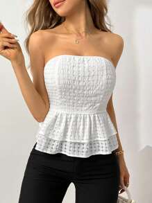 SHEIN Privé Back Bowknot Tie Multi-Layer Ruffle Hem Elegant Top - White - View 5
