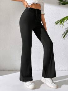 SHEIN PETITE Của phụ nữ Màu thuần Quần loe - màu đen - Xem 6