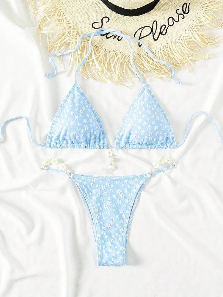 Summer Women's Ditsy Floral Halter Neck Bikini Set Wedding