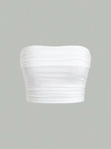 SHEIN Unity Solid Color Cropped Strapless Top - White - View 1