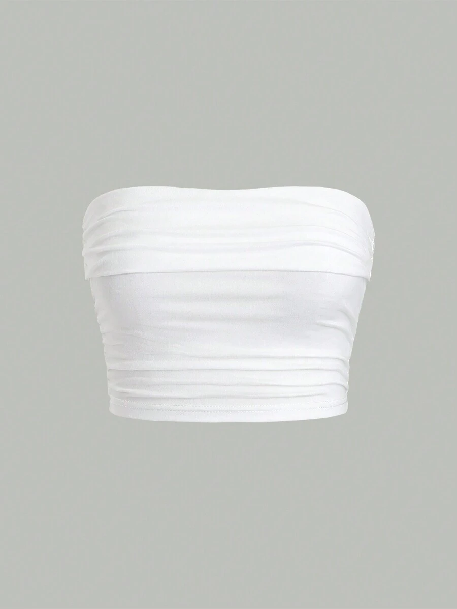 SHEIN Unity Solid Color Cropped Strapless Top - White - View 1