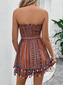 Breezaya Print Halter Neck Romper With Tassel Hem - Multicolor - View 2