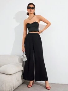 GENKIRA 女式百褶寬腿褲 - 黑色 - 查看 3