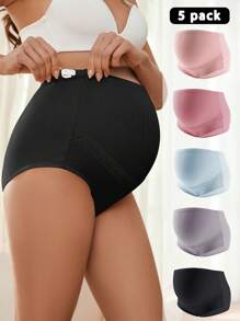 SHEIN Panty di colore solido Maternità a vita alta con bordo in pizzo - Set di 5 Lingerie per la madre