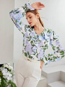 MOTF PREMIUM SILK LIGHTWEIGHT RUFFLE TRIM BLOUSE - Multicolor - View 8