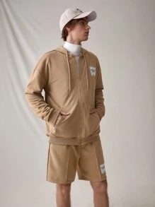 Manfinity VCAY Conjunto Casual de Moletom com Capuz e Shorts Soltos com Patches Decorativos para Homens, para Outono e Inverno