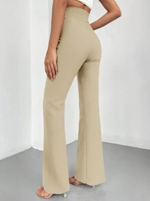 EURMUSE Solid Color Casual Flared Trousers - Beige - View 2