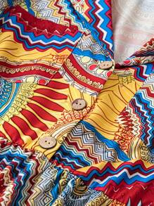 SHEIN LUNE Plus Size Full Print Long Sleeve Dress - Multicolor - View 3