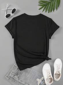 INAWLY 女士标语图案短袖 T 恤 自我提醒图案 T 恤 女士上衣 - 黑色 - 查看 2