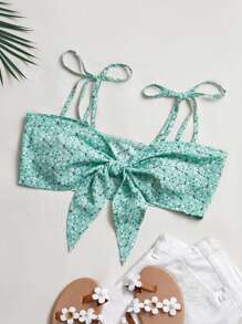 SHEIN WYWH Của phụ nữ In hoa Tie Trước Cami ngọn - màu xanh lá - Xem 1