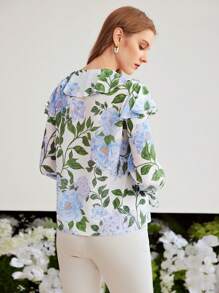 MOTF PREMIUM SILK LIGHTWEIGHT RUFFLE TRIM BLOUSE - Multicolor - View 5