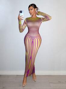 SHEIN SXY Women's Body Contour Print Sheath Dress - Multicolor - View 4