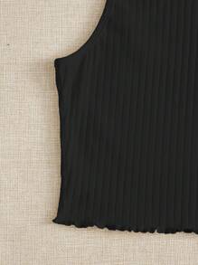 SHEIN EZwear 生菜邊羅紋針織背心上衣 - 黑色 - 查看 3