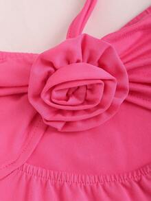 SHEIN Unity 女士 3d 花朵裝飾連身衣,掛頸和腰帶 - 玫紅色 - 查看 5