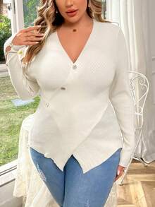 Flirla 女性大尺碼包身款毛衣 - 米色 - 查看 4