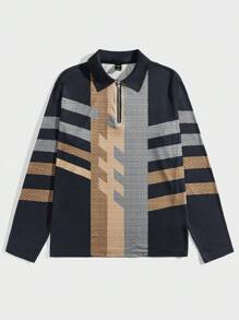 Manfinity Homme Nam Khối màu Tay áo dài Áo polo - Màu xanh lam - Xem 7