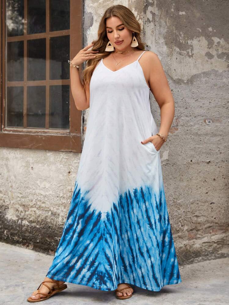 Plus Size Women's Tie Dye Spaghetti Strap Loose Dress
