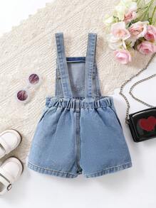 SHEIN Vintaside Kids Young Girl Asymmetrical Hem Denim Overall Romper