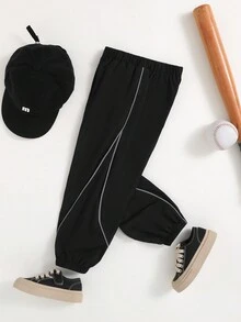 SHEIN Chàng trai trẻ Tương phản Màu sắc Thể thao Quần thể thao Với Cán Hem Và Cổ tay áo - màu đen - Xem 2