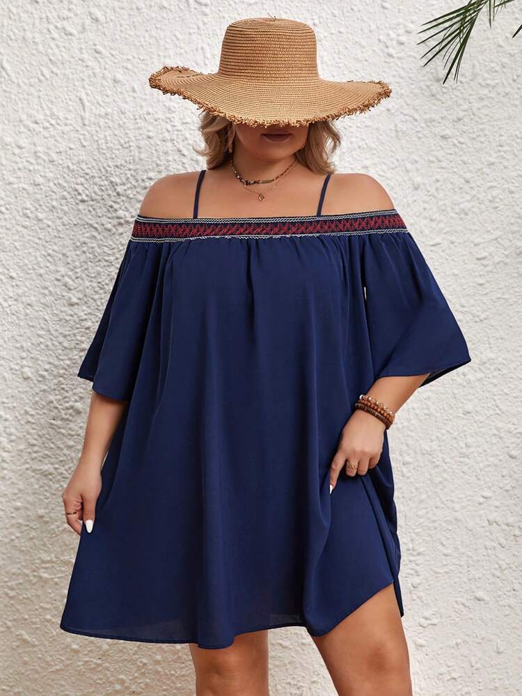 Plus Size Woven Strap Patchwork Dress