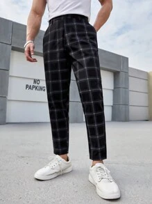 Manfinity Homme Men's Tapered Checked Printed Suit Pants - Black - View 4