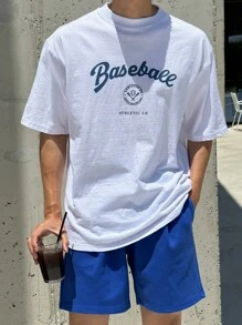 DAZY Camiseta de verano oversize para hombres con diseño de estampado de letras, camisetas gráficas