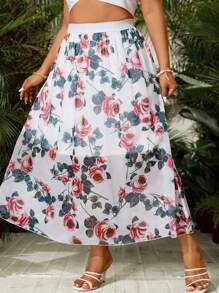 SHEIN Unity Plus Size Women's Floral Printed Skirt Fall Cloth For Women - Multicolor - View 3