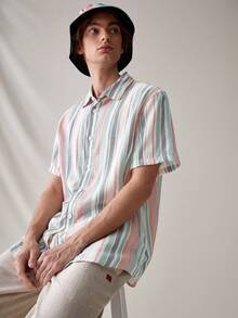 Manfinity RebelGame 鬆身男士條紋鈕領休閒襯衫 - 彩色 - 查看 6