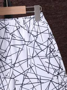 青少年男孩條紋&字母印花短袖t恤和短褲2件套裝 - 白色 - 查看 6