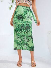 Aveloria Falda Envolvente Con Estampado Tropical Y Detalles De Corbata