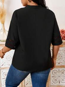 Calvaya Kích thước lớn Của phụ nữ Lưới Khóa kéo nửa mở Áo sơ mi - màu đen - Xem 2